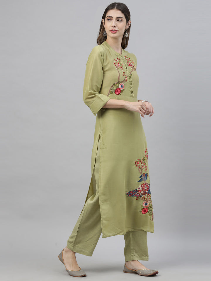 Neerus Green Embroidered Kurta & Palazzo Set