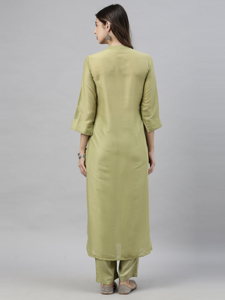 Neerus Green Embroidered Kurta & Palazzo Set