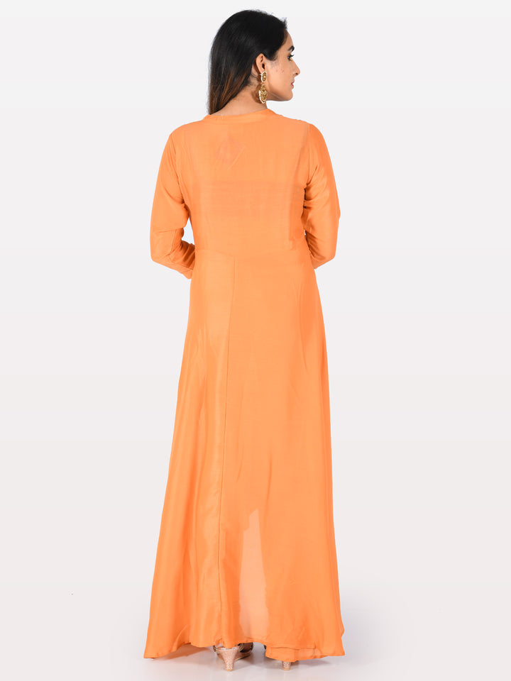 Neerus Peach Embroidered A Line Kurta