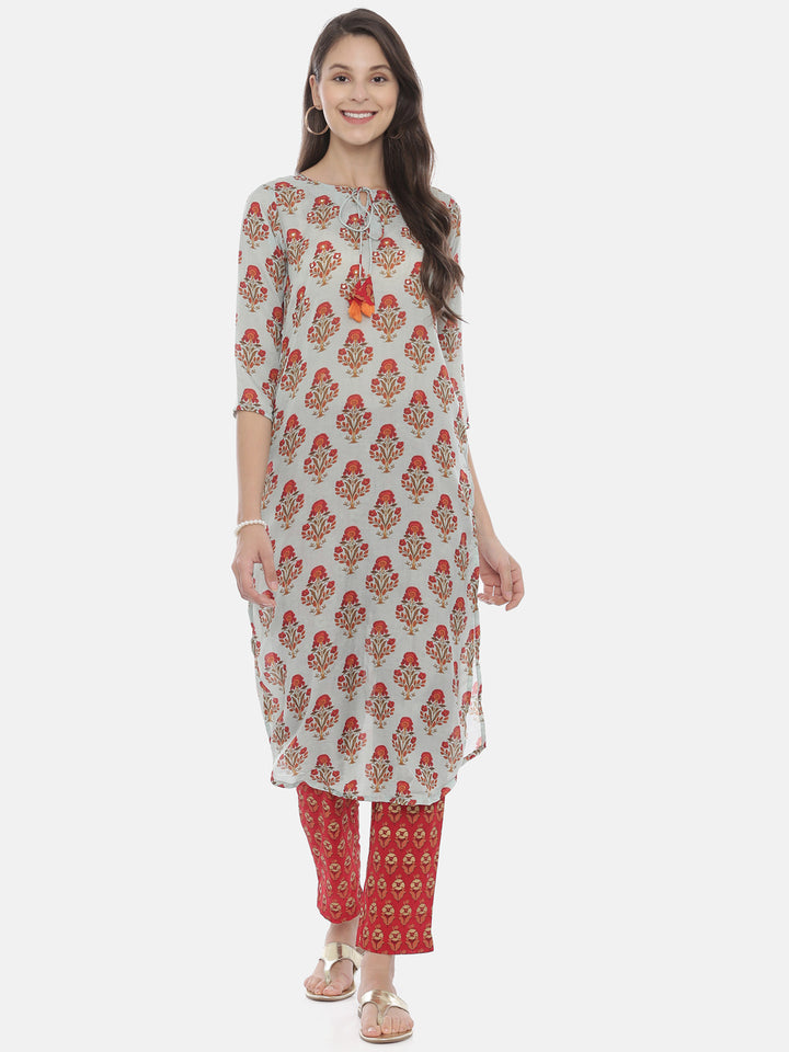Neerus Blue printed kurta pant set - front view