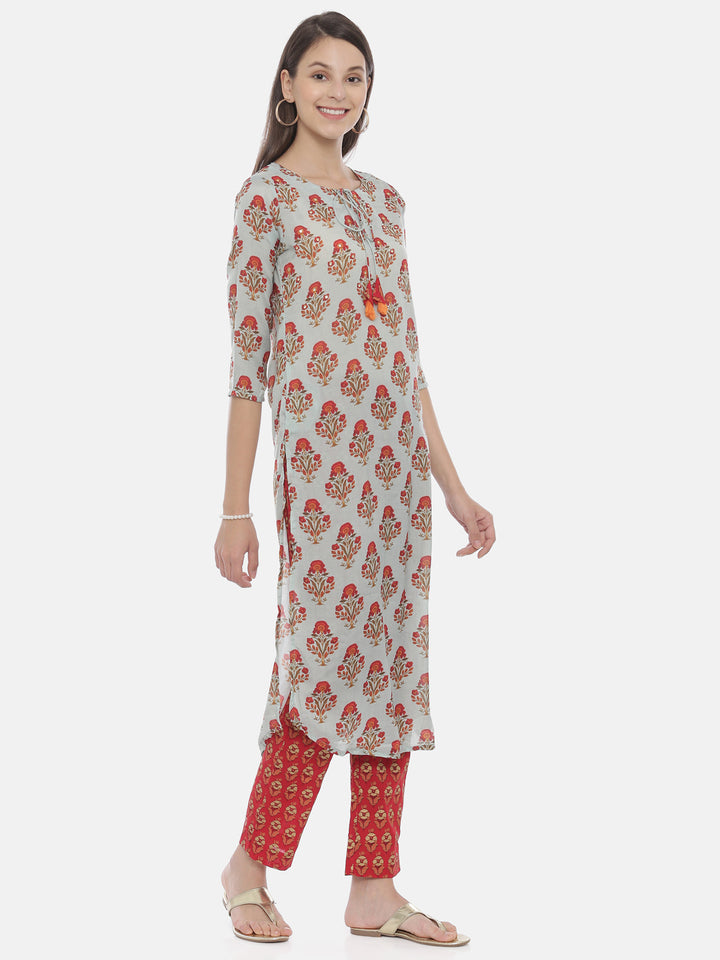 Neerus Blue printed kurta pant set - detail view 1