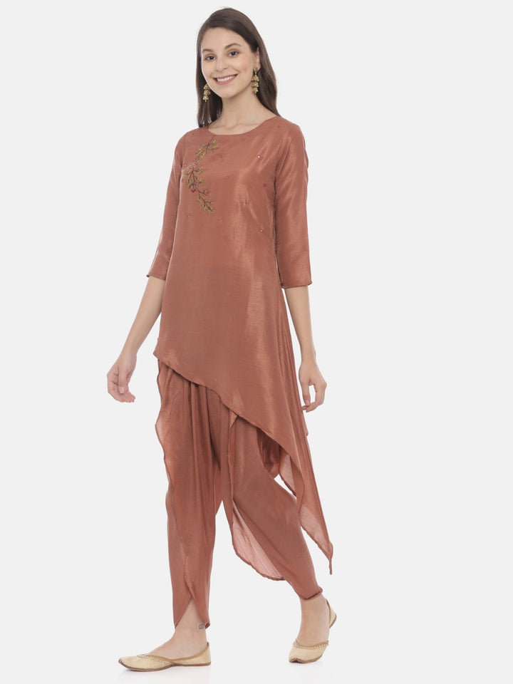 Neerus Brown Embroidered Kurta Dhoti Pant Set
