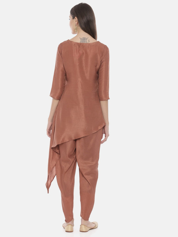 Neerus Brown Embroidered Kurta Dhoti Pant Set