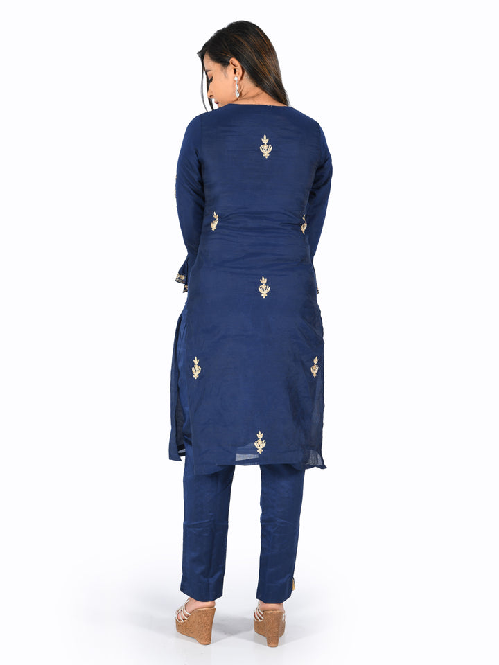 Neerus Blue embroidered straight kurta - side view