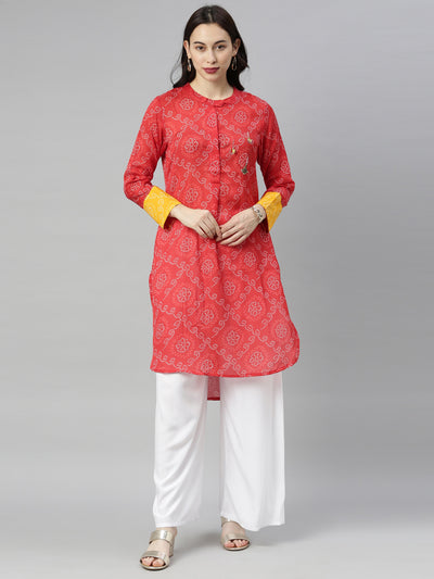 Neeru's Red Bandhani Straight Kurta