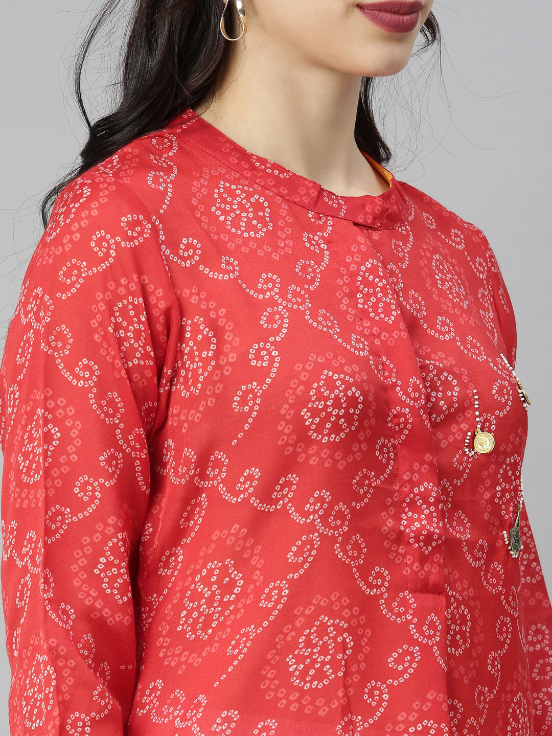 Neerus Red Bandhani Straight Kurta