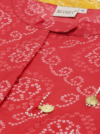 Neeru's Red Bandhani Straight Kurta