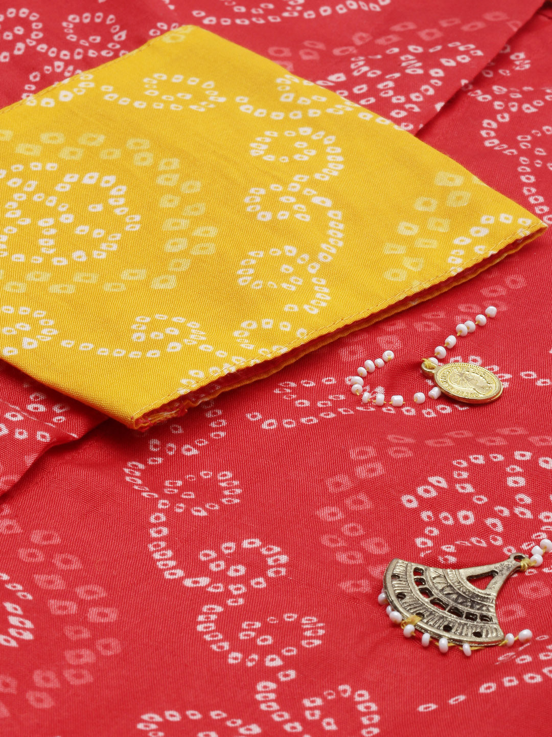 Neerus Red Bandhani Straight Kurta