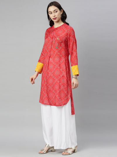 Neeru's Red Bandhani Straight Kurta