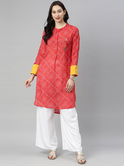 Neeru's Red Bandhani Straight Kurta