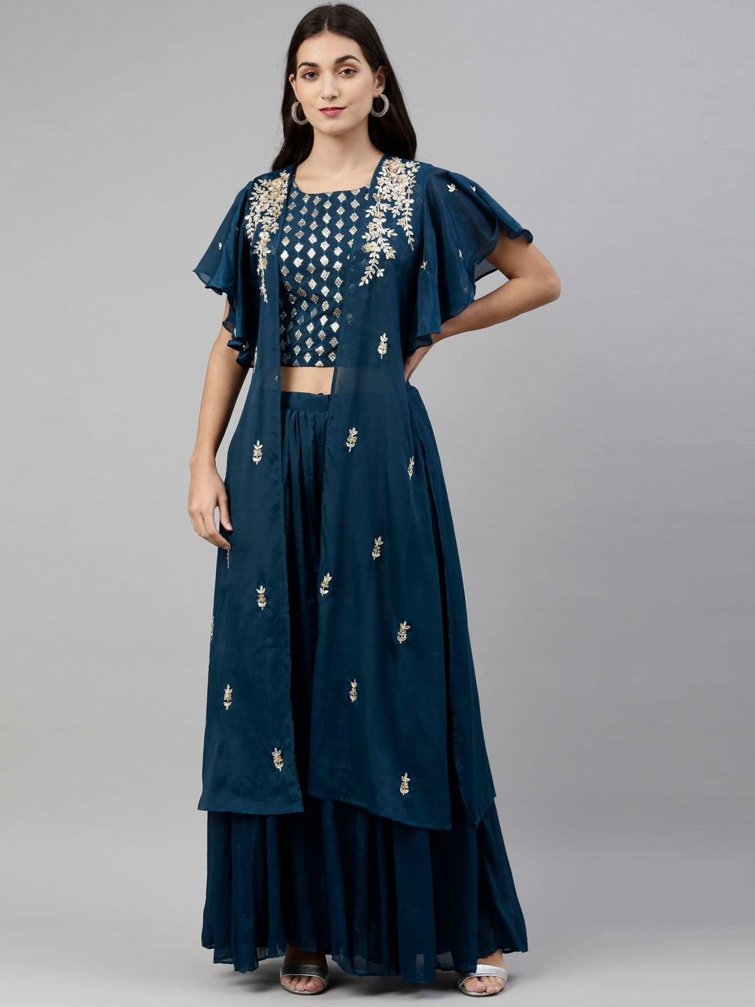 Neerus Peacock Color Georgette Fabric Suit-Fusion