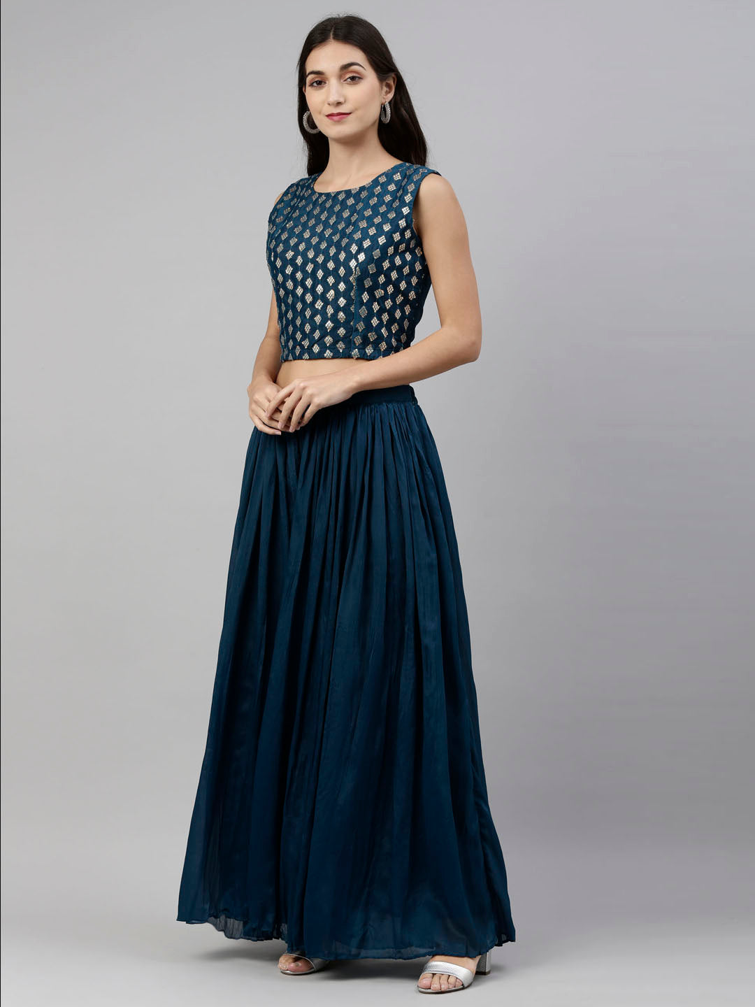 Neerus Peacock Color Georgette Fabric Suit-Fusion