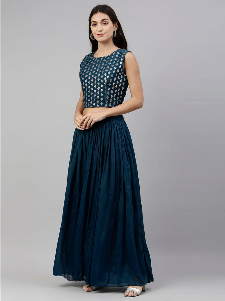 Neerus Peacock Color Georgette Fabric Suit-Fusion