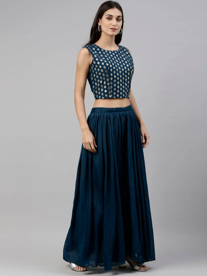 Neerus Peacock Color Georgette Fabric Suit-Fusion