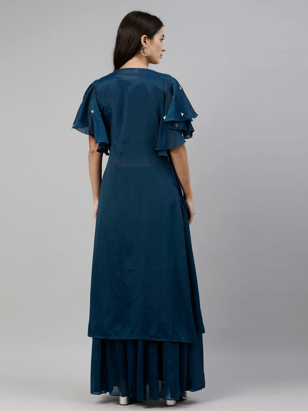 Neerus Peacock Color Georgette Fabric Suit-Fusion