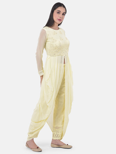 Neeru's Yellow Embroidered Kurta Dhoti Pant Set