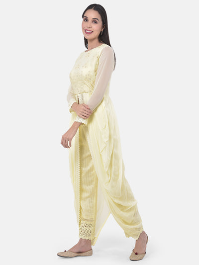 Neeru's Yellow Embroidered Kurta Dhoti Pant Set
