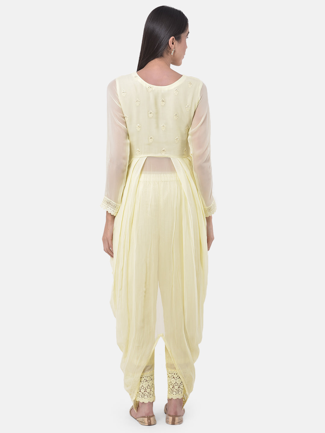 Neeru's Yellow Embroidered Kurta Dhoti Pant Set
