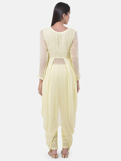 Neeru's Yellow Embroidered Kurta Dhoti Pant Set