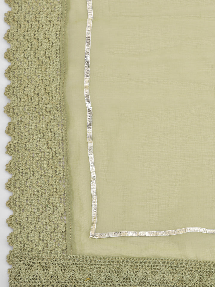 Neerus Green embroidered co-ord set with jacket and dupatta - detail view 2