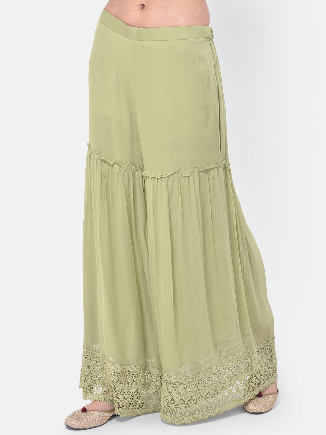 Neerus Green embroidered co-ord set with jacket and dupatta - detail view 3
