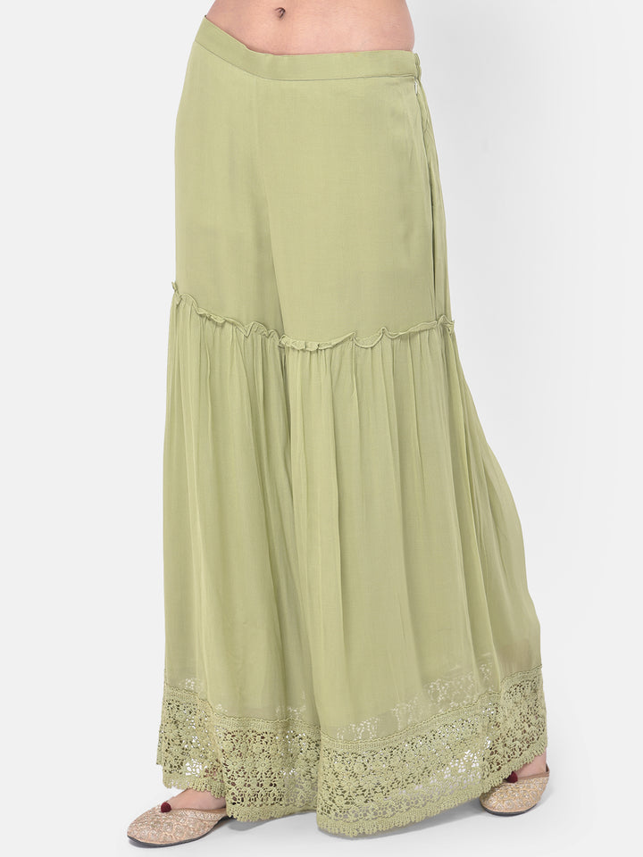 Neerus Green embroidered co-ord set with jacket and dupatta - detail view 3