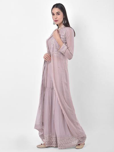 Neeru's Lilac Embroidered Top & Sharara Set With Jacket