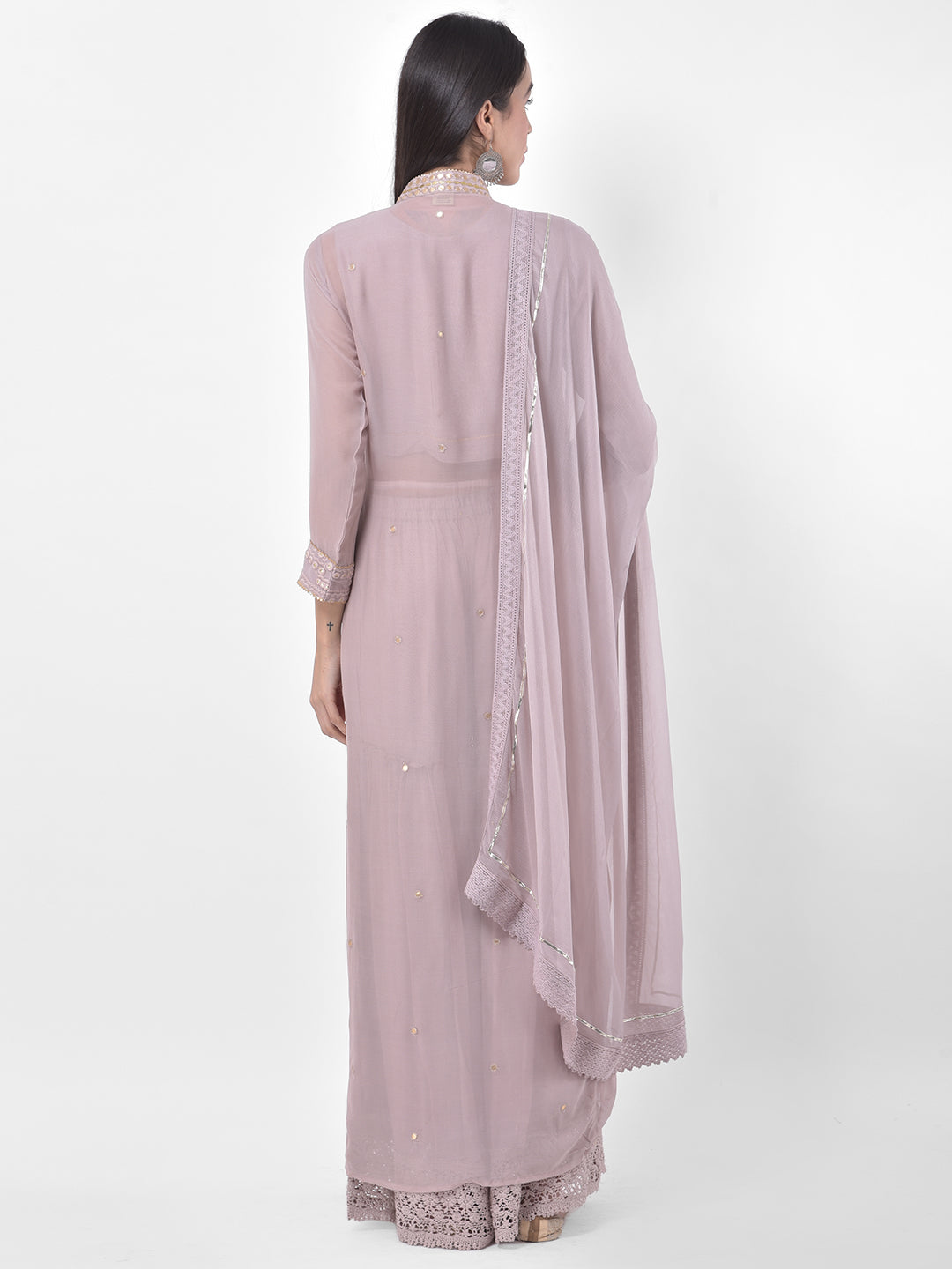 Neerus Purple embroidered sharara set with jacket - back view
