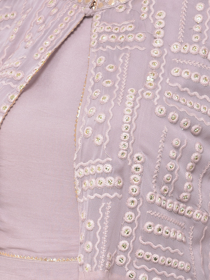 Neerus Purple embroidered sharara set with jacket - side view
