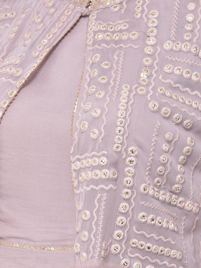 Neeru's Lilac Embroidered Top & Sharara Set With Jacket