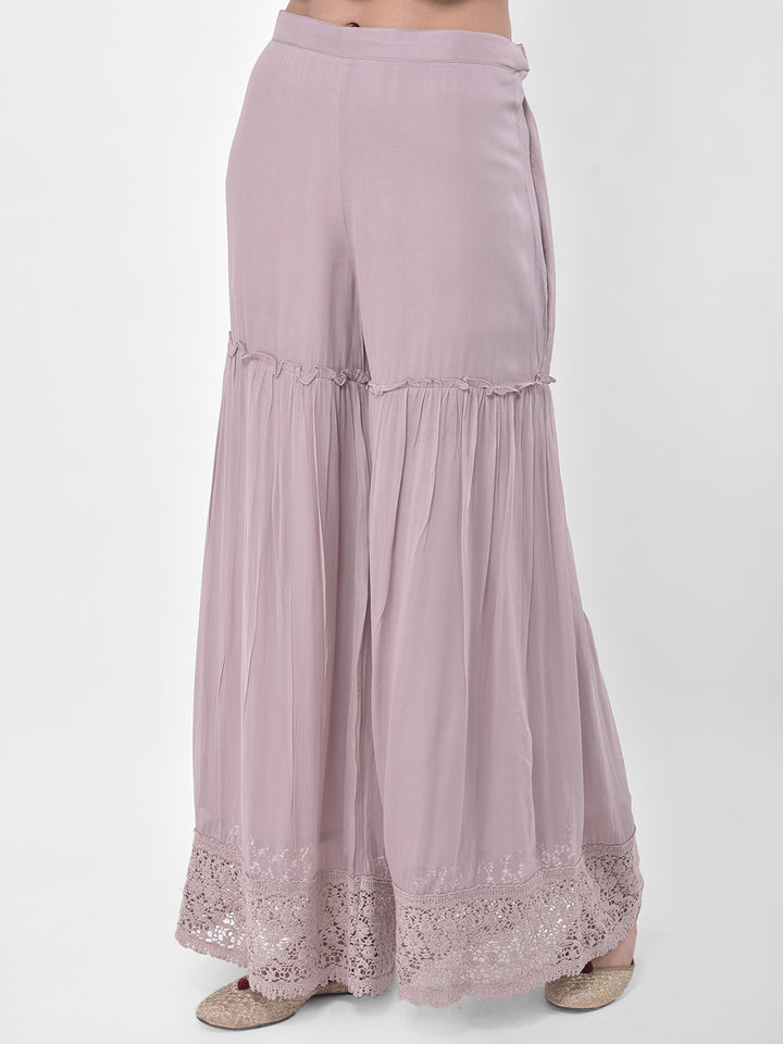 Neerus Purple embroidered sharara set with jacket - detail view 2