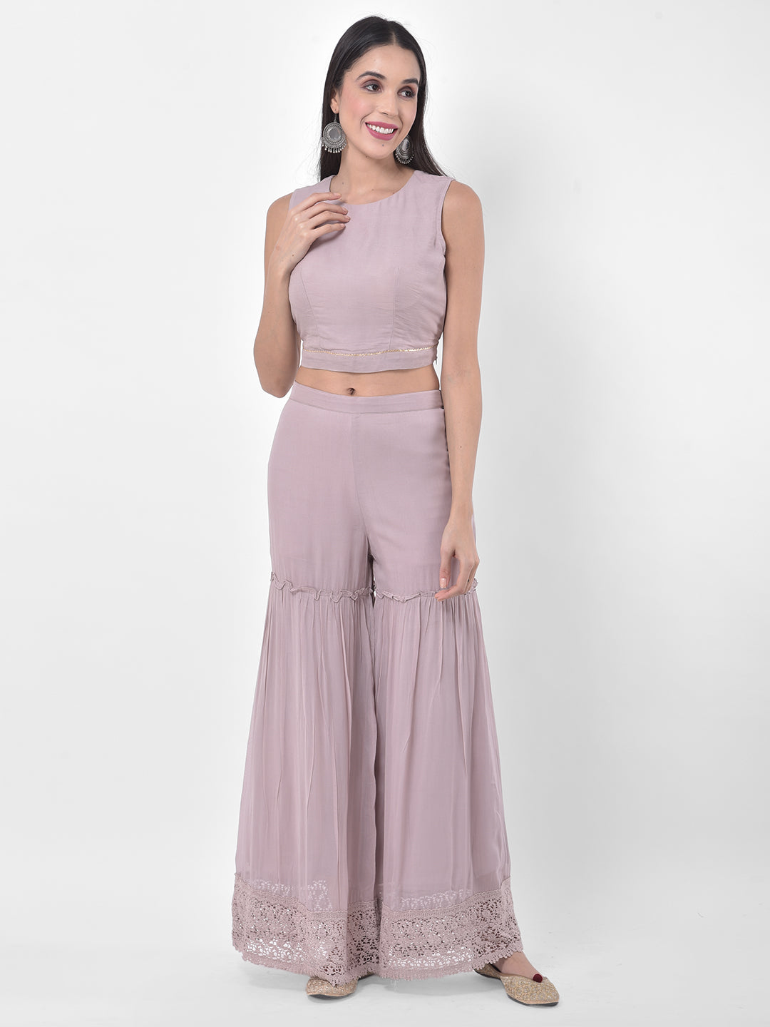 Neeru's Lilac Embroidered Top & Sharara Set With Jacket