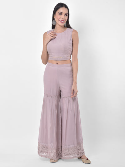 Neeru's Lilac Embroidered Top & Sharara Set With Jacket
