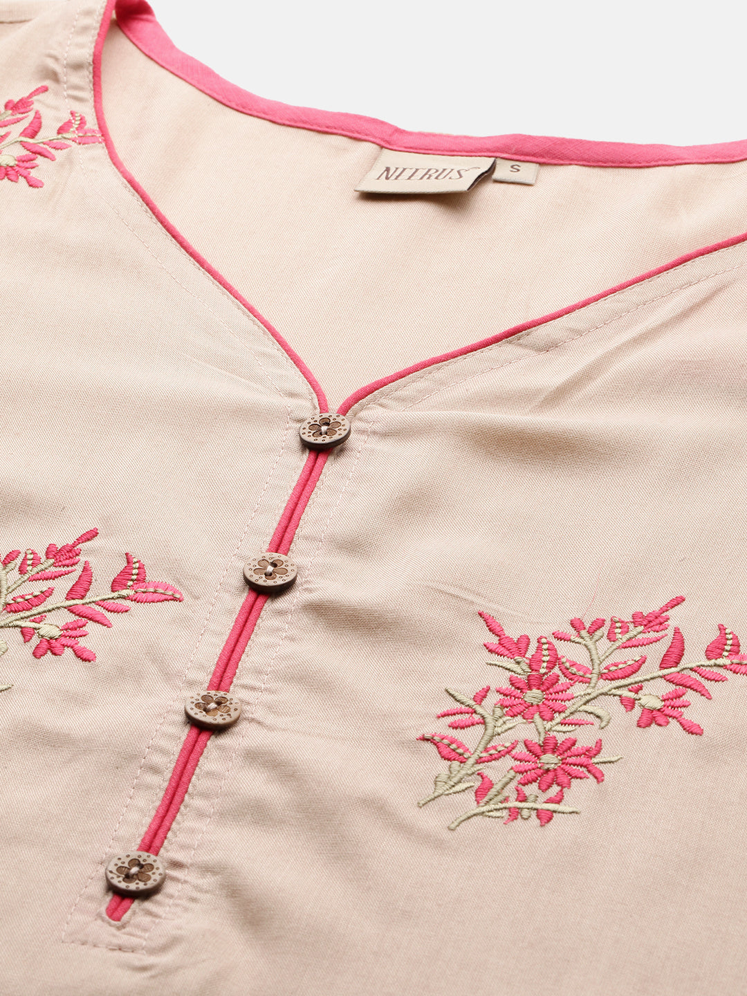 Neerus Beige rayon embroidered A-Line kurta - back view
