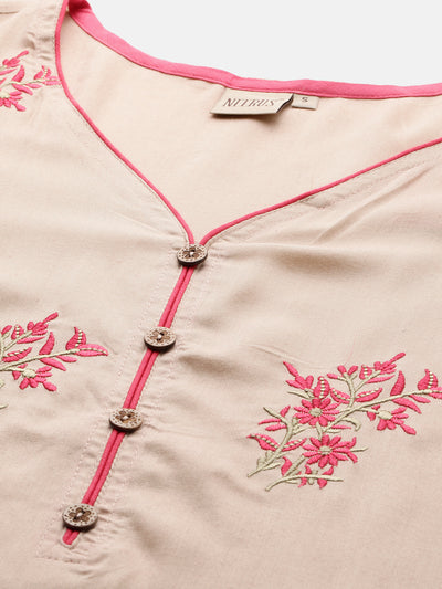 Neeru's Women Beige Embroidered A-Line Kurta