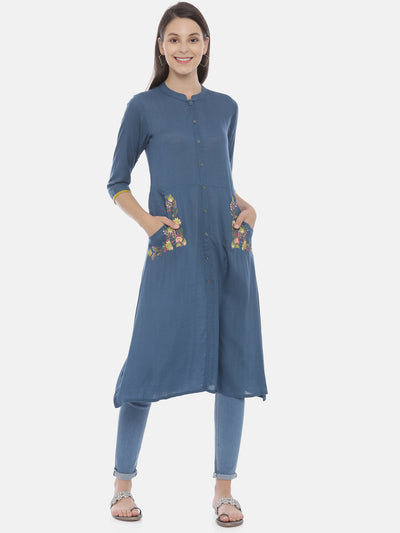 Neeru's Blue Embroidered A Line Kurta