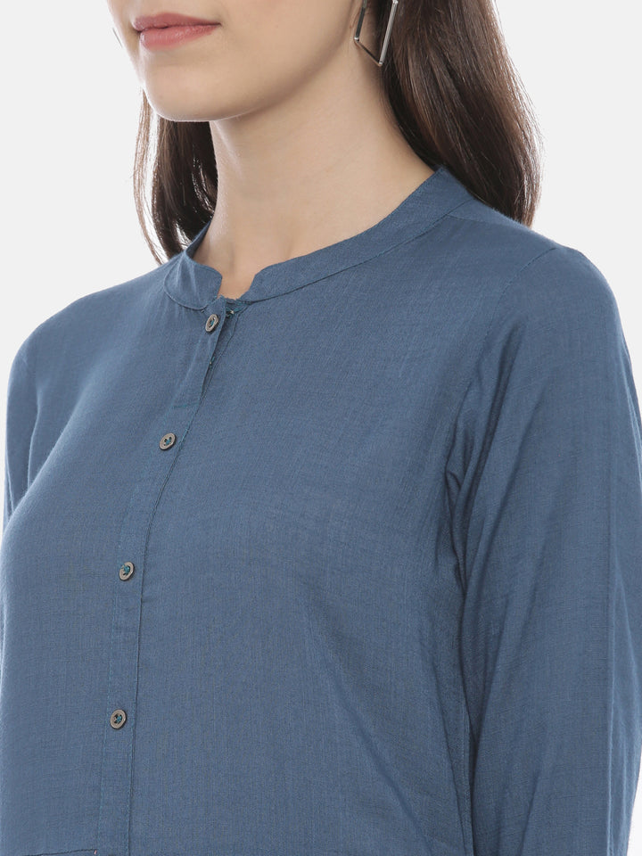 Neerus Blue Embroidered A Line Kurta