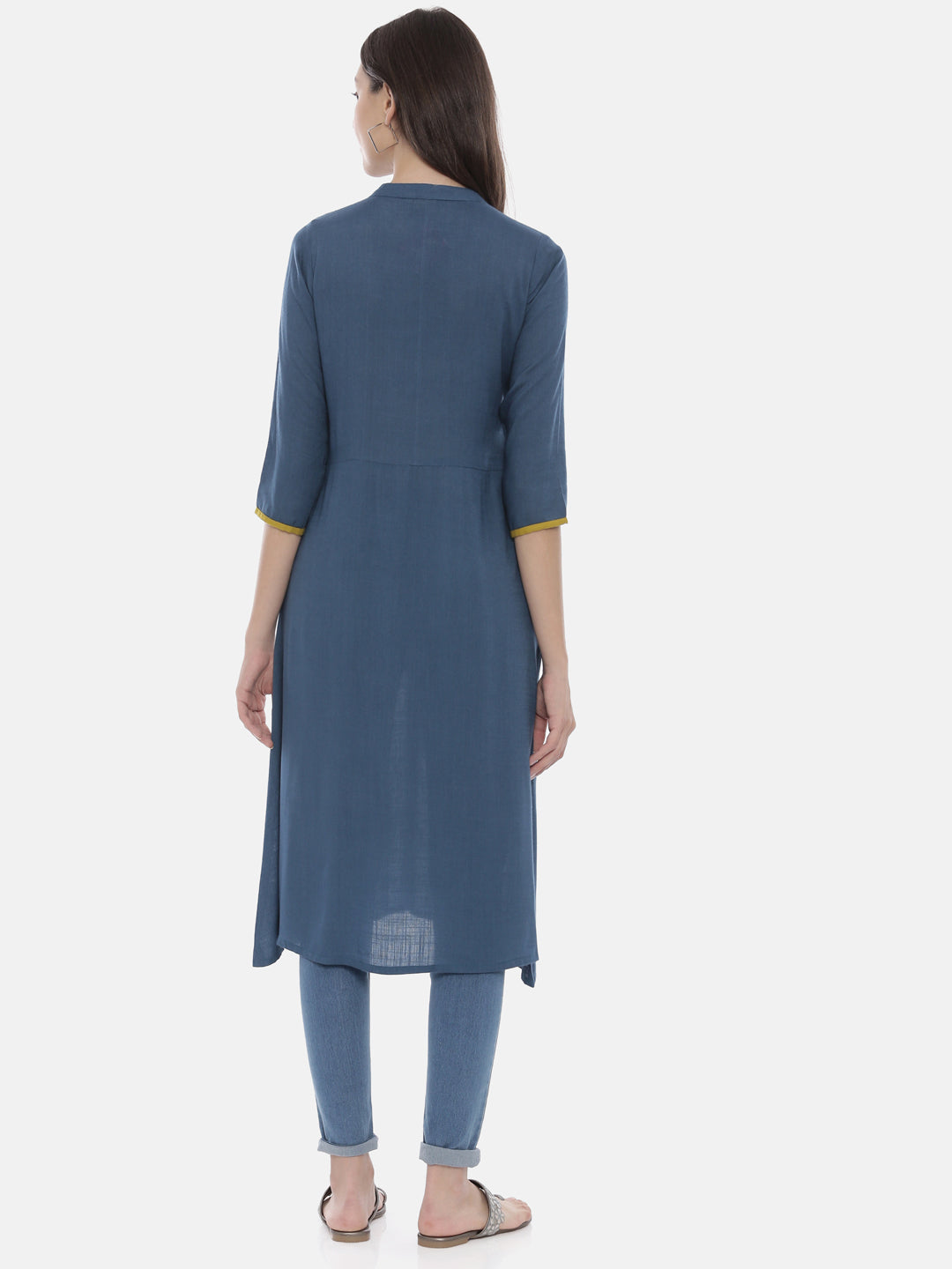 Neerus Blue Embroidered A Line Kurta