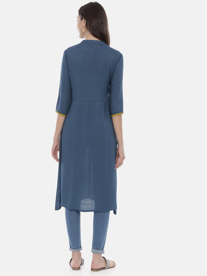 Neerus Blue Embroidered A Line Kurta