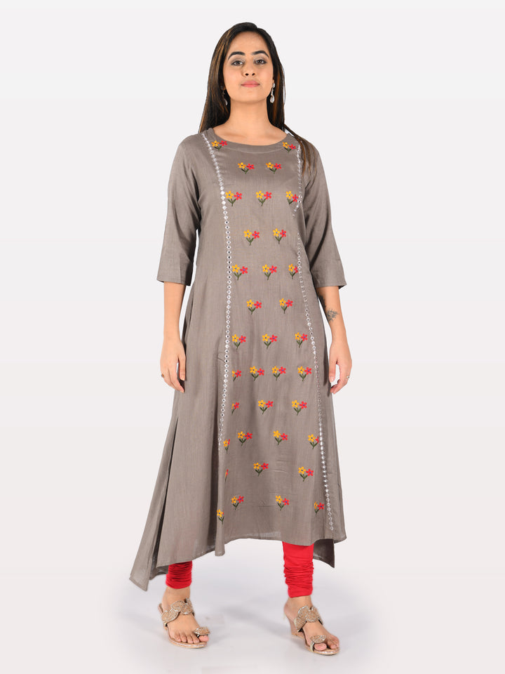 Neerus Women Mouse Color Slub Rayon Fabric Tunic "48"