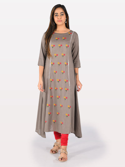 Neerus Women Mouse Color Slub Rayon Fabric Tunic "48"
