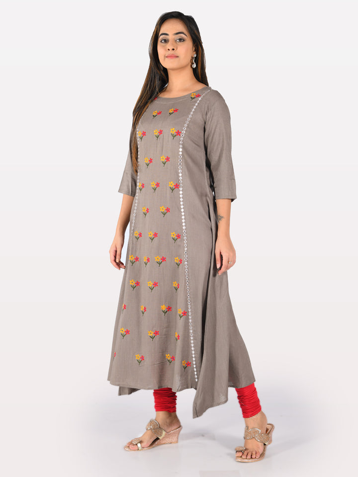 Neerus Women Mouse Color Slub Rayon Fabric Tunic "48"