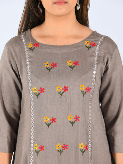 Neerus Women Mouse Color Slub Rayon Fabric Tunic "48"