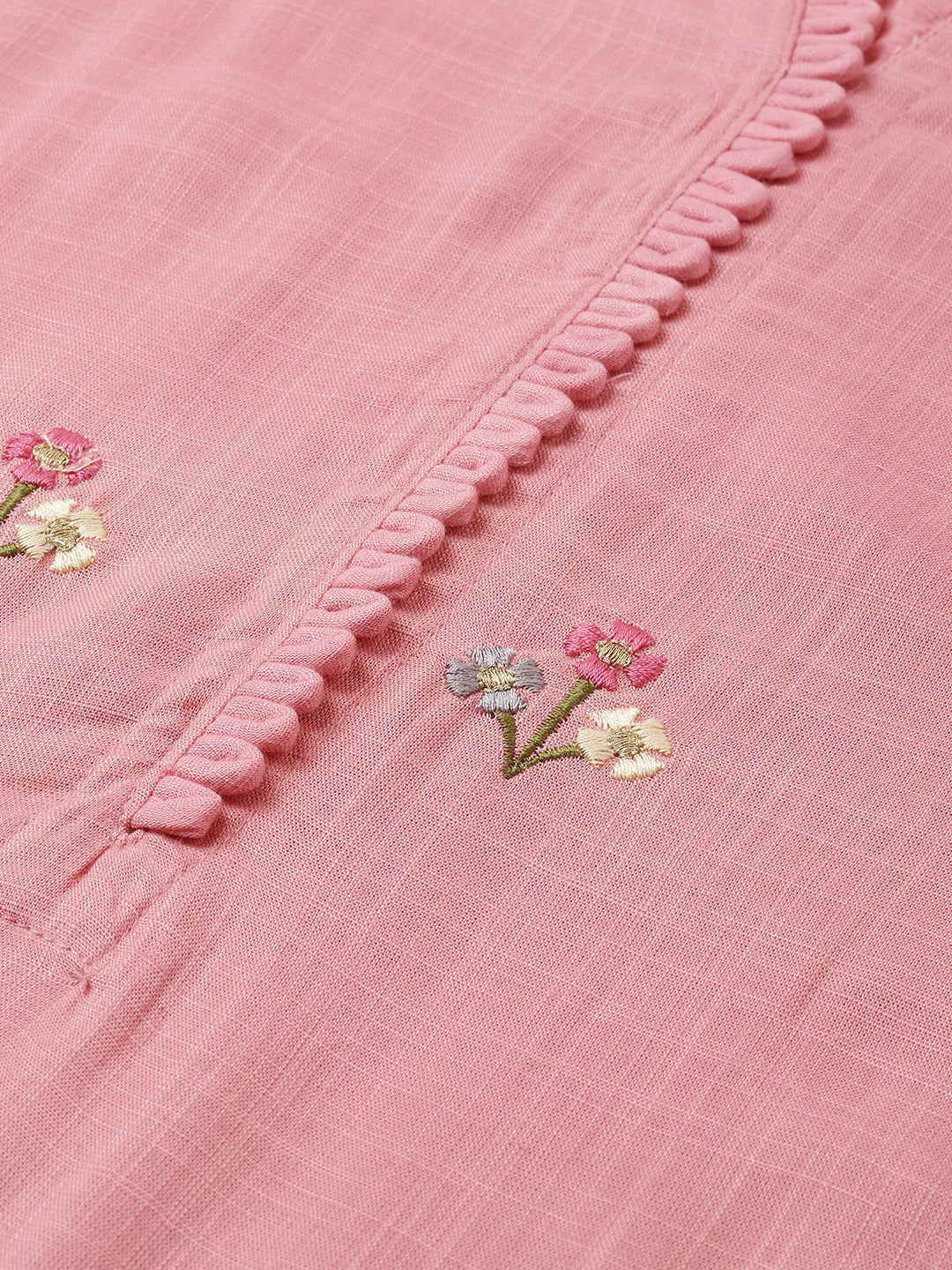 Neerus Women Pink Embroidered Straight Kurta