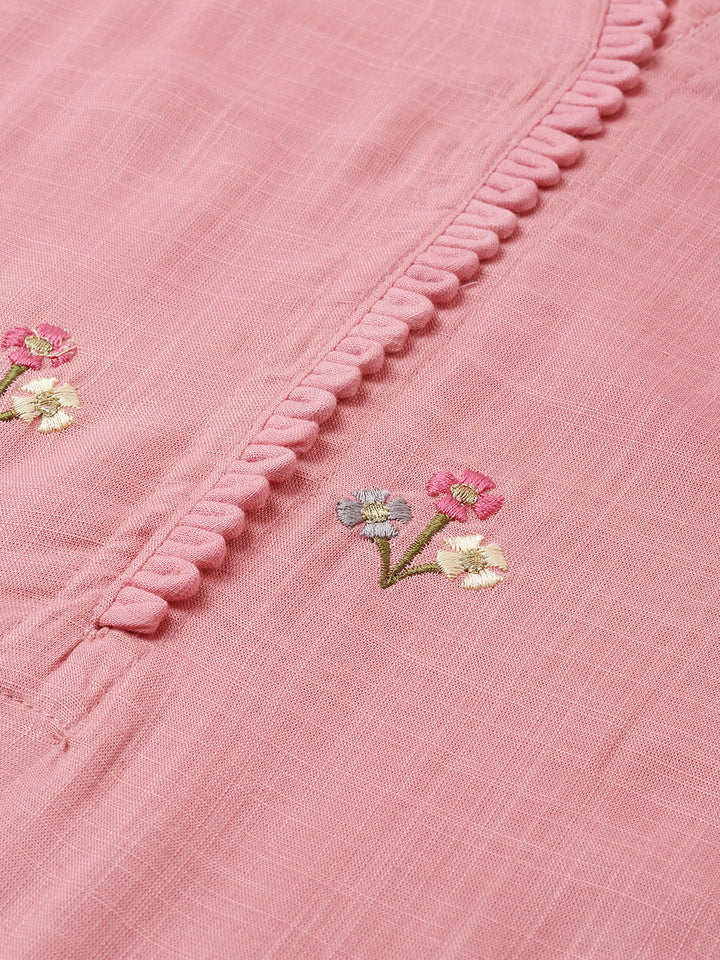 Neerus Women Pink Embroidered Straight Kurta