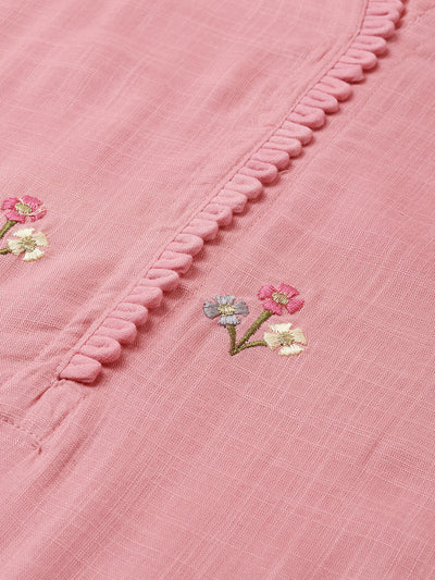 Neerus Women Pink Embroidered Straight Kurta