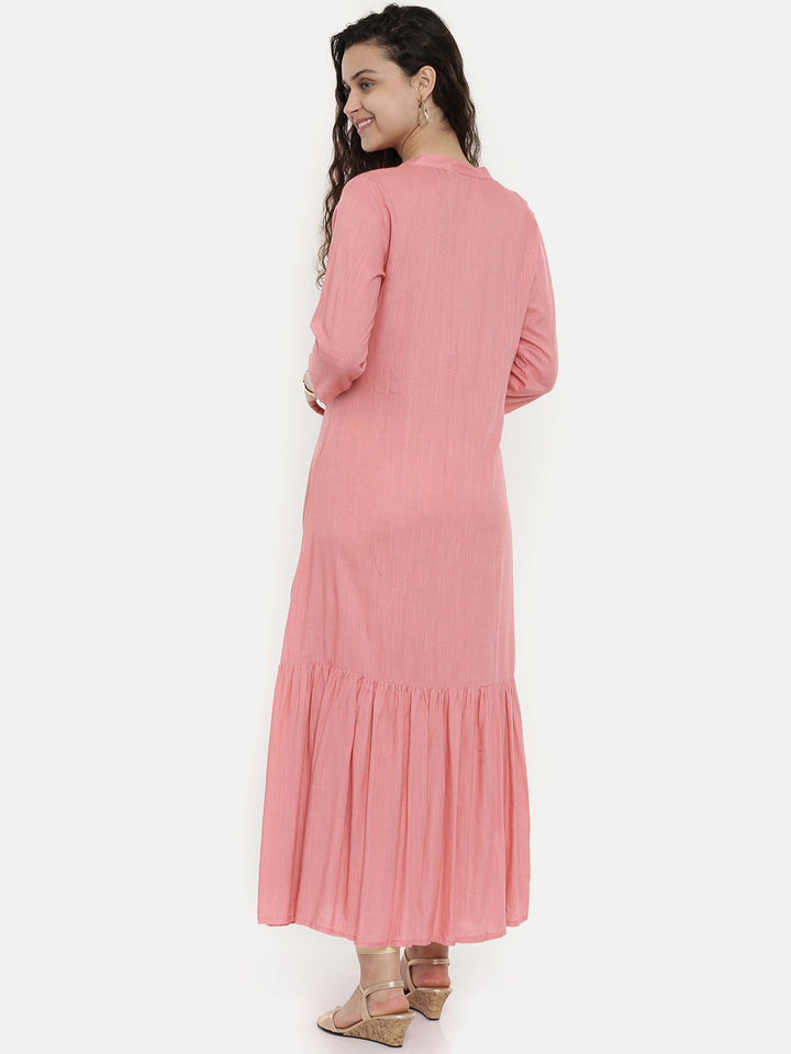 Neerus Women Pink Embroidered Straight Kurta