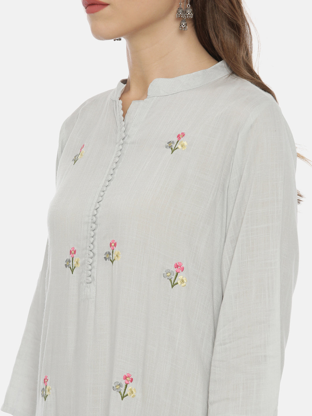 Neerus Grey rayon solid tunic dress - back view