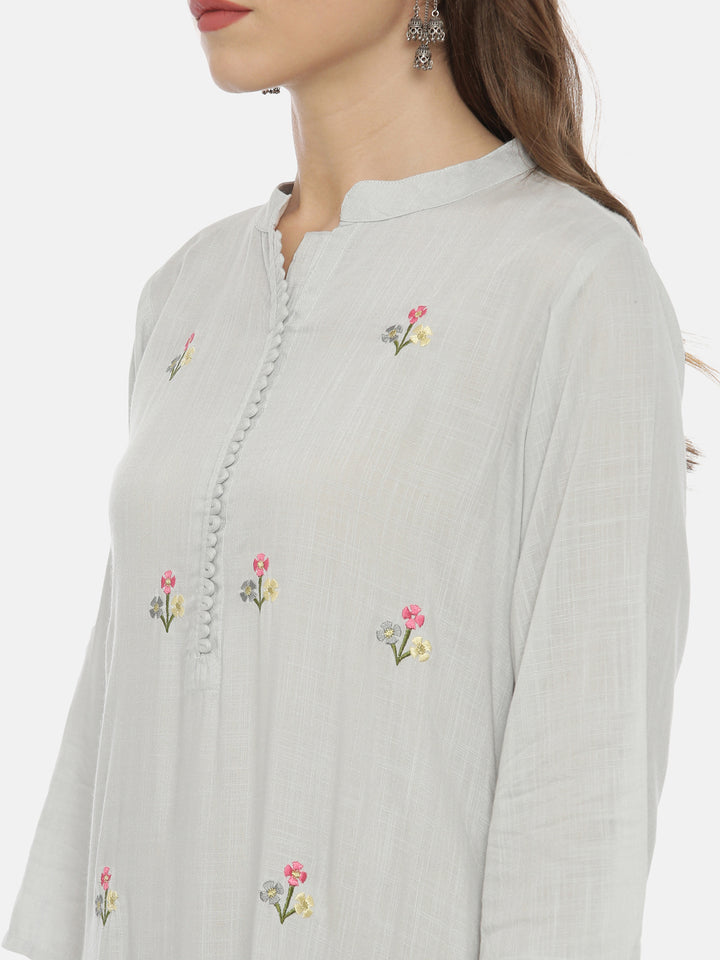 Neerus Grey rayon solid tunic dress - back view