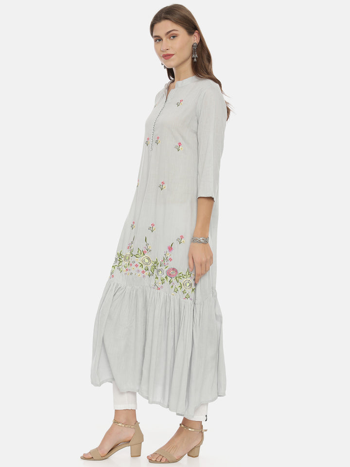 Neerus Grey rayon solid tunic dress - side view
